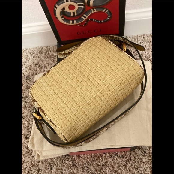 🐍🆕GUCCI Raffia Watersnake Mini Ophidia Shoulder Bag Beige 🆕🐍 - Picture 3 of 15